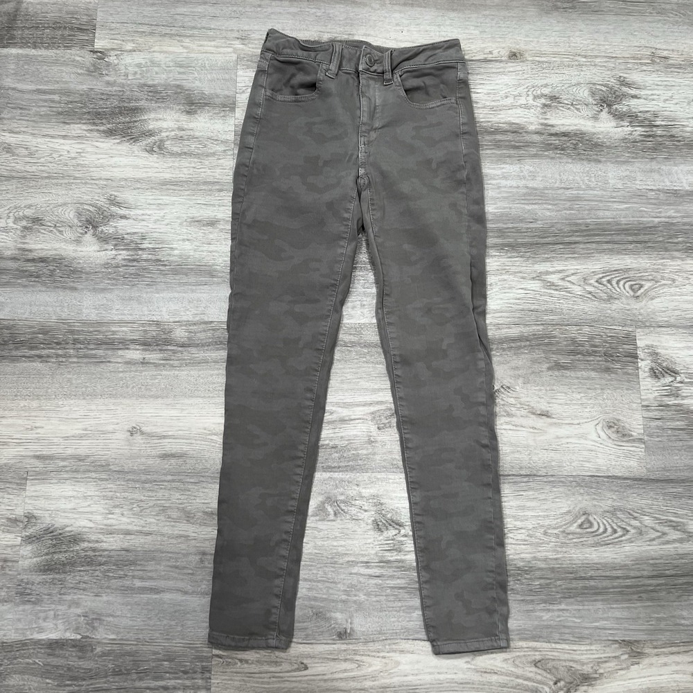 American‎ Eagle Jeggings Gray Camo High Waisted Skinny Jeans Size 2